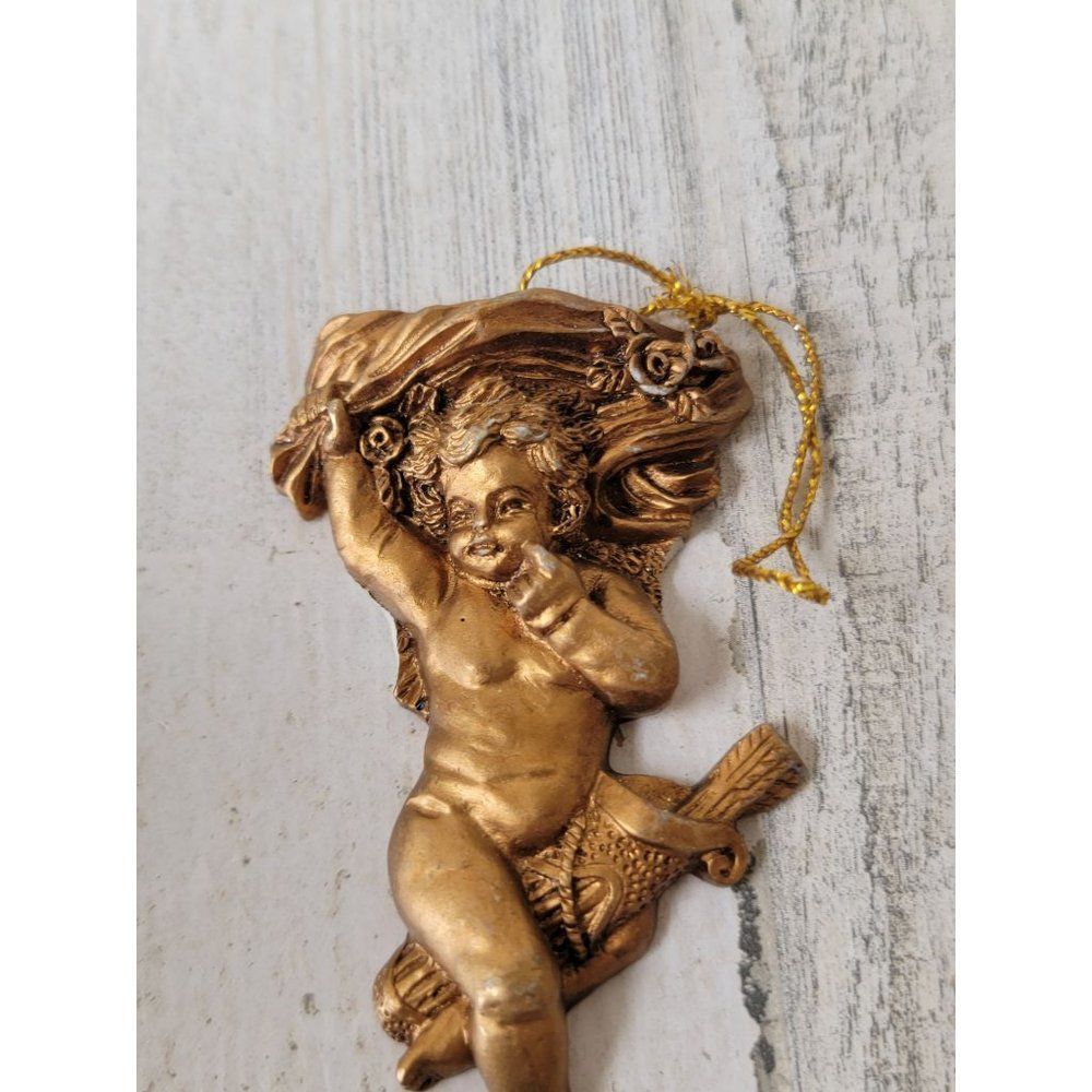 Angel Baby Golden Harp rose ornament Xmas decor